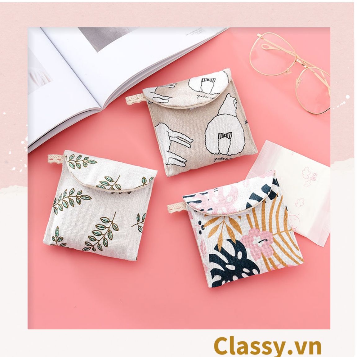 Set 10 Túi vải cầm tay mini kích cỡ 13CM, nhiều màu nhiều họa tiết đựng phụ kiện PK1288