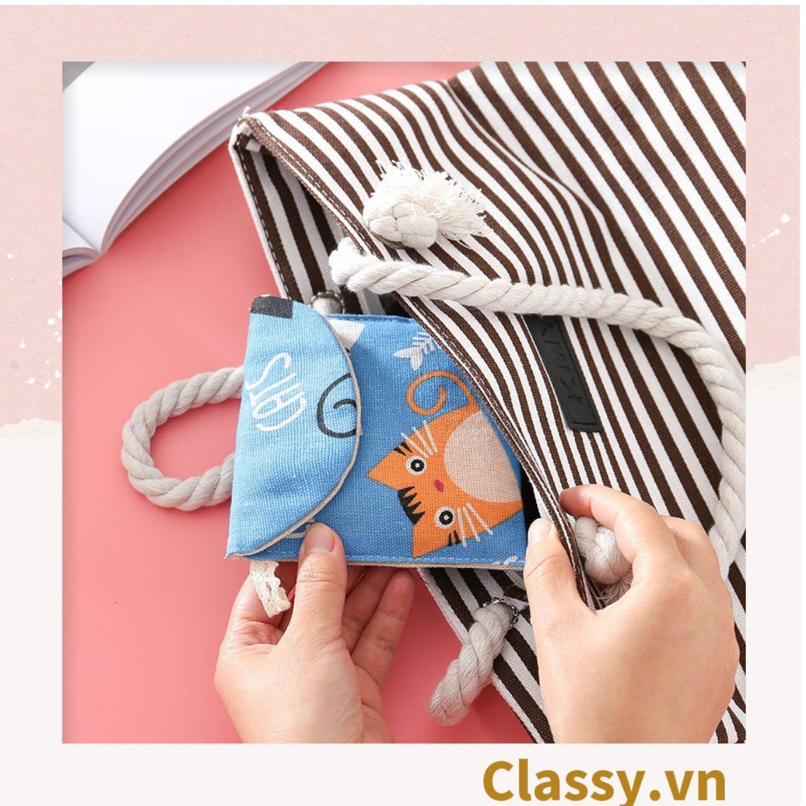 Set 10 Túi vải cầm tay mini kích cỡ 13CM, nhiều màu nhiều họa tiết đựng phụ kiện PK1288