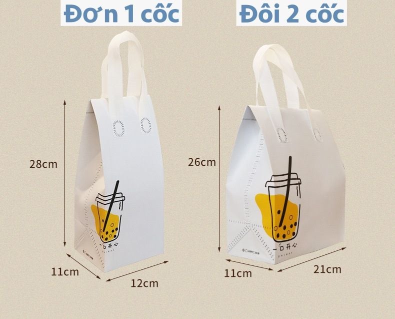Túi Tote chất liệu vải không dệt đựng trà sữa, thực phẩm, có lớp nhôm cách nhiệt bên trong bền dai, thân thiện môi trường T1893