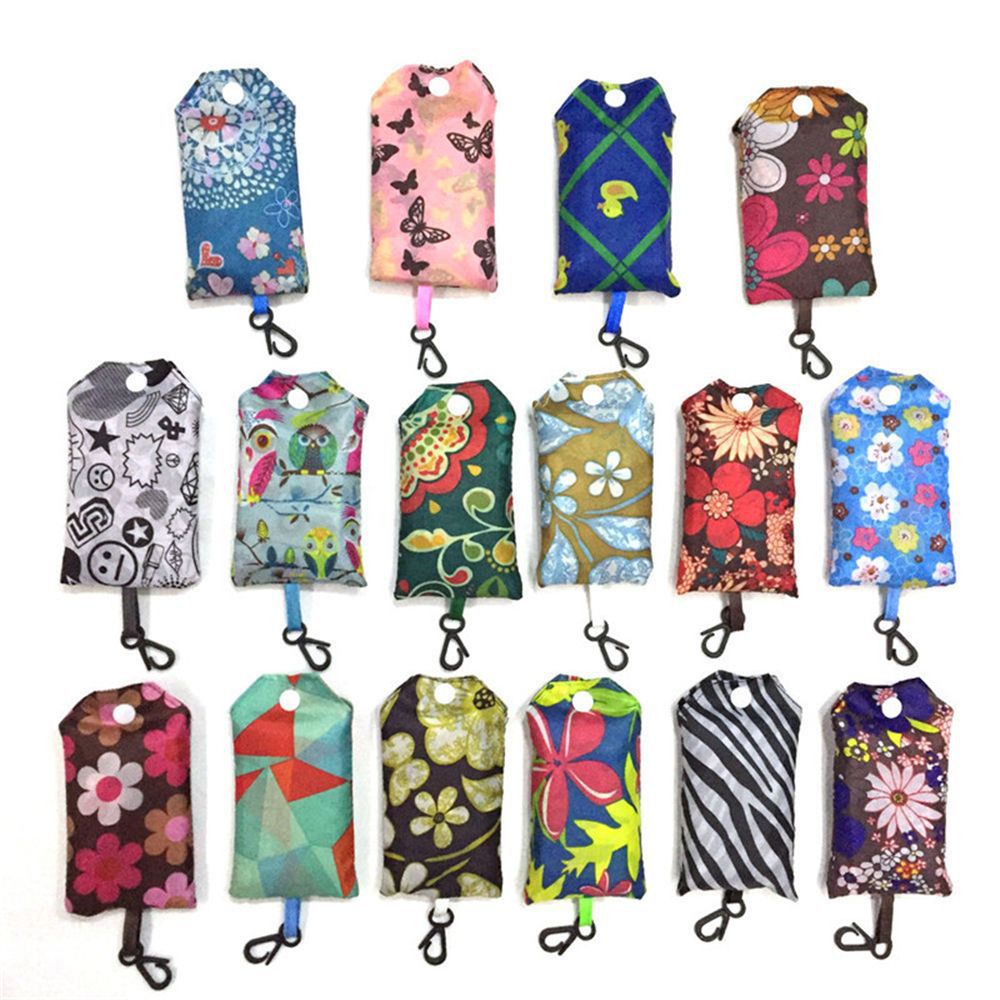 Combo 50 Túi Mua Sắm Vải Polyester In Họa Tiết – Thiết Kế Lớn Nhỏ Gấp Gọn Tiện Lợi, Thân Thiện Với Môi Trường
