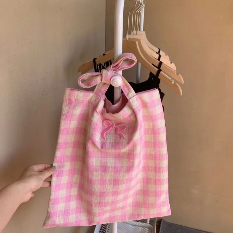 Combo 10 Túi Tote Vải Kẻ Caro – Phong Cách Hàn Quốc "Hopeless Romantic" Mùa Hè 