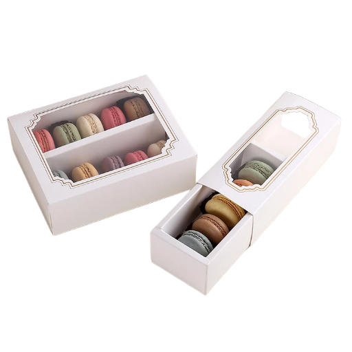 Combo 100 Hộp Đựng Bánh Macaron Trong Suốt – Bìa Cứng Trắng, Kiểu Dáng Phương Tây