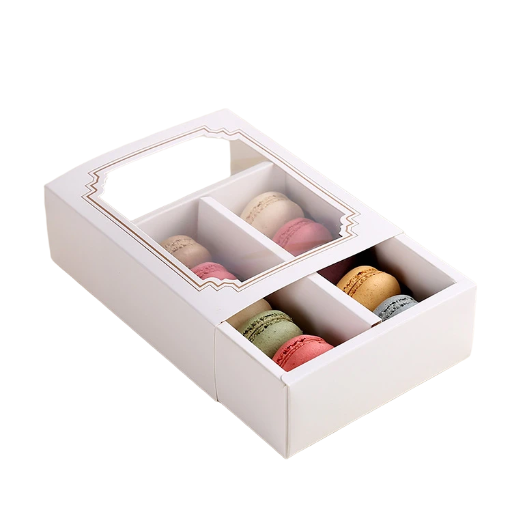 Combo 100 Hộp Đựng Bánh Macaron Trong Suốt – Bìa Cứng Trắng, Kiểu Dáng Phương Tây