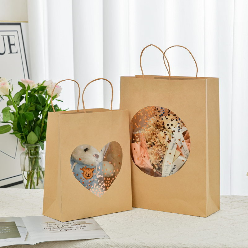 Combo 50 Túi Giấy Kraft Có Cửa Sổ – Dùng Làm Túi Quà, Đóng Gói Quà Tặng Sinh Nhật, Mua Sắm