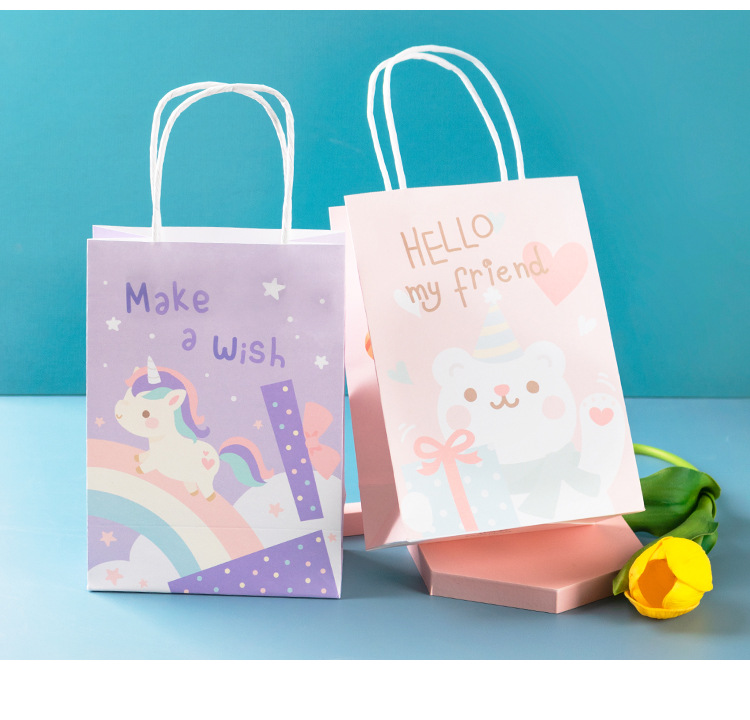 Combo 100 Túi Giấy Kraft Hoạt Hình Dễ Thương – Dành Cho Tiệc Sinh Nhật, Trẻ Em & Túi Quà