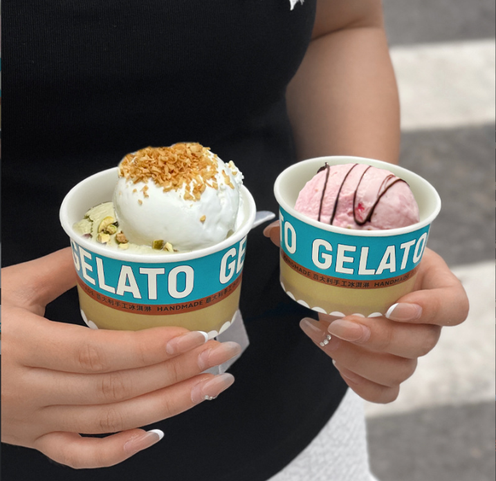 Cốc giấy kem màu Macaron, bát giấy đựng kem dùng một lần có nắp, hộp giấy đựng kem thương mại, cốc nhỏ đựng kem sữa chua