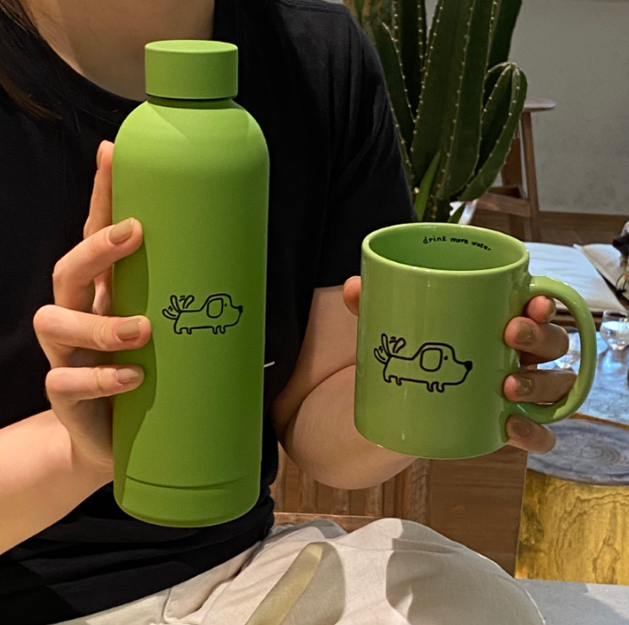 combo 10 Cốc giữ nhiệt bằng thép không gỉ màu xanh lá cây nhỏ và không lo lắng cốc đi kèm cốc gốm cốc nước hộp quà tặng bộ quà tặng