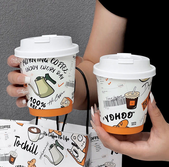 Cốc cà phê dùng một lần ins có nắp sáng tạo mang đi trà sữa hai lớp chống bỏng cốc đựng đồ uống nóng cốc giấy bán buôn