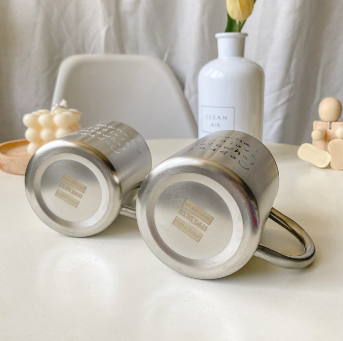 Cốc uống nước bằng thép không gỉ 304 kiểu Hàn Quốc ins đơn giản in chữ cái tiếng Anh cốc cà phê cắm trại ngoài trời