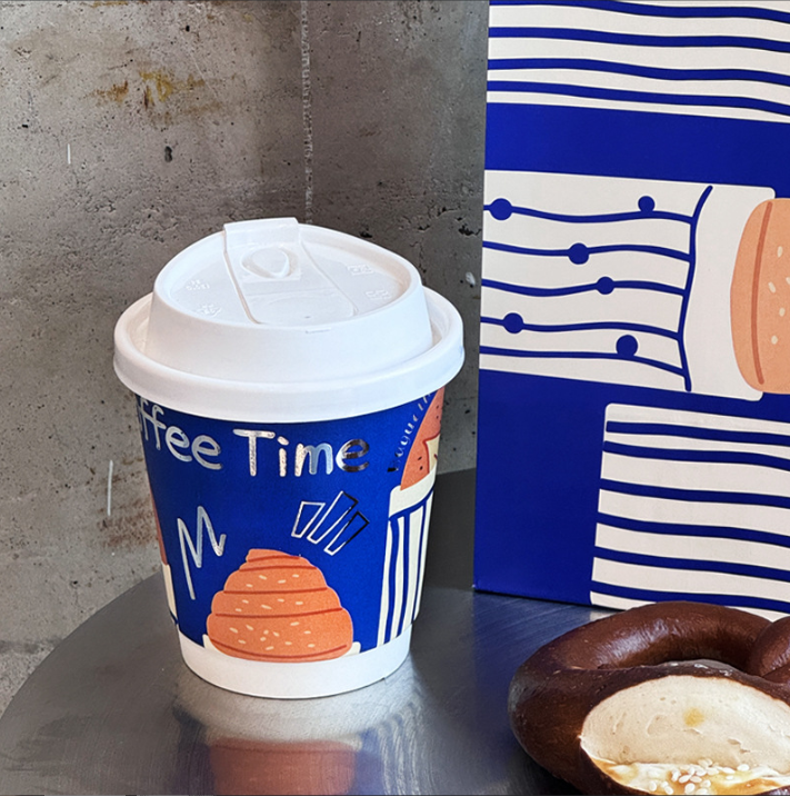  Cửa hàng bán bánh mì cốc cà phê dùng một lần có nắp thương mại dày chống bỏng bao bì đồ uống nóng cốc giấy có logo tùy chỉnh