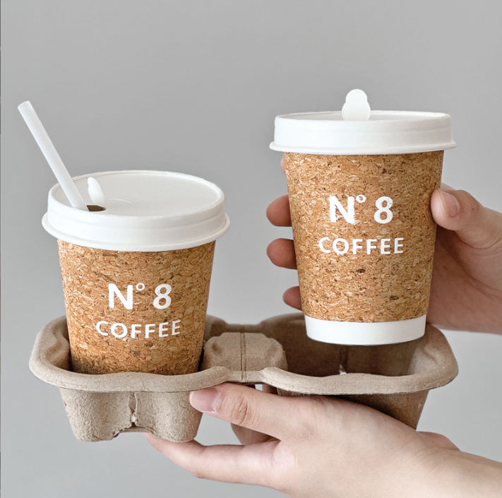 Cốc bần dùng một lần cốc cà phê trà sữa cốc giấy nửa gói có nắp đồ uống nóng cầm tay mang đi bao bì in logo