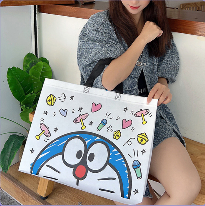 Túi xách mèo doraemon dễ thương ins túi vải không dệt hoạt hình túi quà tặng dung tích lớn túi đựng đồ mua sắm túi thân thiện với môi trường