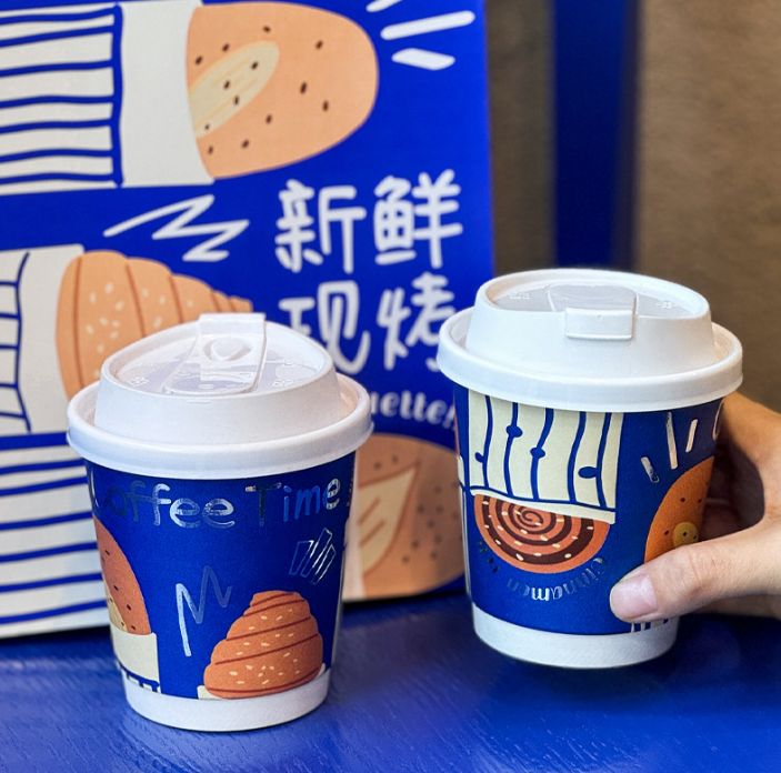  Cửa hàng bán bánh mì cốc cà phê dùng một lần có nắp thương mại dày chống bỏng bao bì đồ uống nóng cốc giấy có logo tùy chỉnh