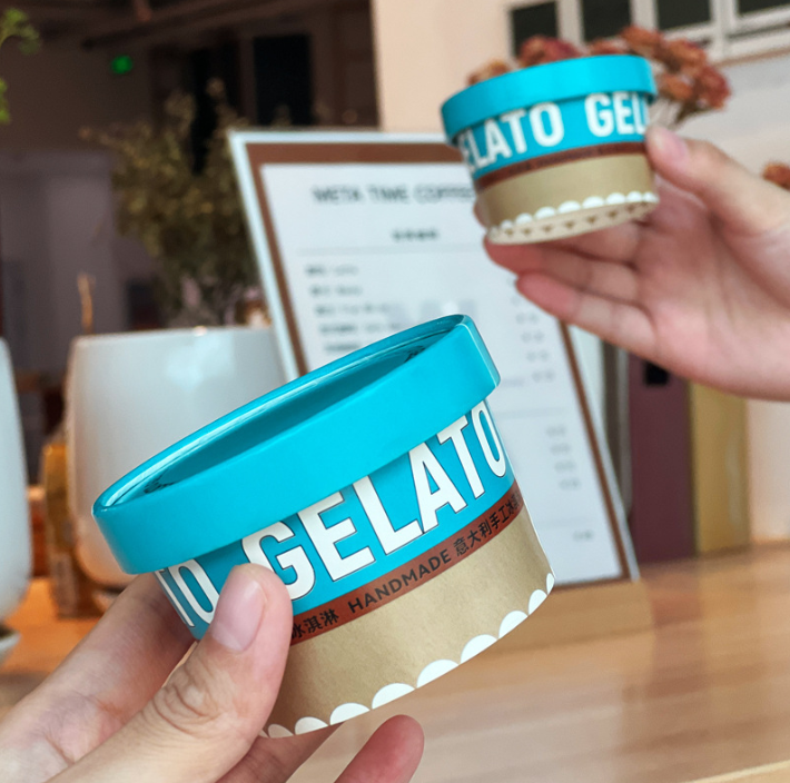 Cốc giấy kem màu Macaron, bát giấy đựng kem dùng một lần có nắp, hộp giấy đựng kem thương mại, cốc nhỏ đựng kem sữa chua