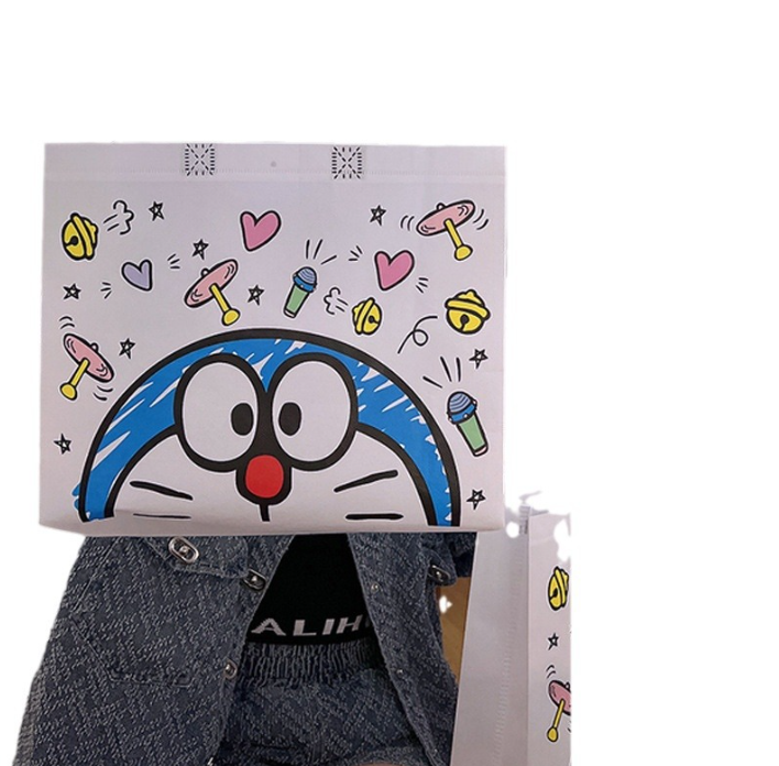 Túi xách mèo doraemon dễ thương ins túi vải không dệt hoạt hình túi quà tặng dung tích lớn túi đựng đồ mua sắm túi thân thiện với môi trường