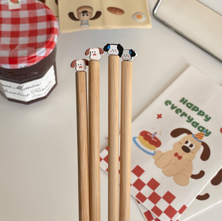 combo 10 Đôi đũa hoạt hình tự làm hình chú chó mèo dễ thương, đôi đũa tre cho cặp đôi, món quà thú vị