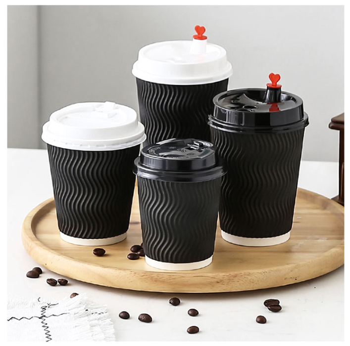 combo 500 Cốc giấy gợn sóng hình chữ S dùng một lần, cốc giấy gợn sóng dày, cốc cà phê, bao bì đựng đồ ăn mang đi, nhà sản xuất bán buôn