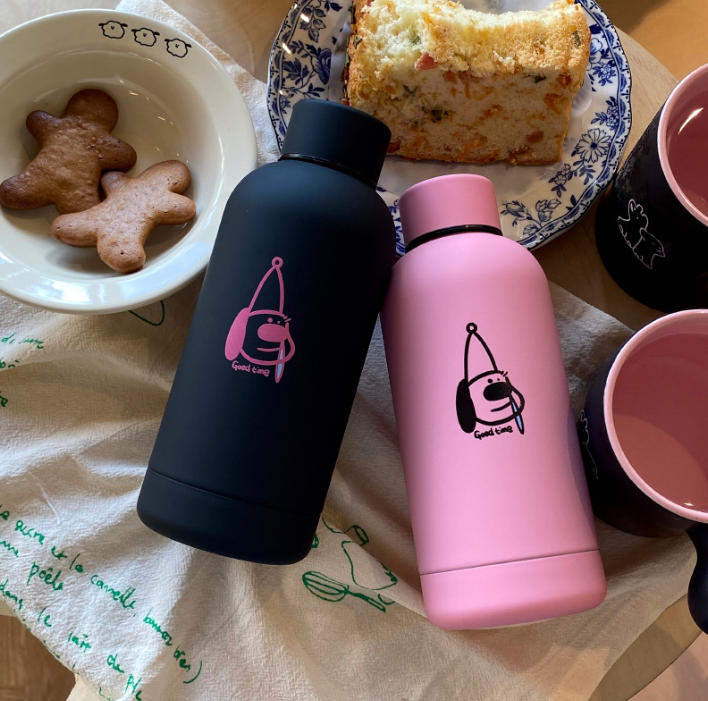 combo 10 Bình giữ nhiệt hình cún con hoạt hình bằng thép không gỉ 304 màu đen mờ màu hồng bằng thép không gỉ, bình giữ nhiệt du lịch cho cặp đôi