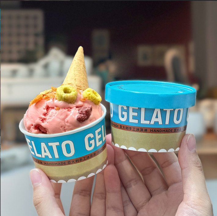Cốc giấy kem màu Macaron, bát giấy đựng kem dùng một lần có nắp, hộp giấy đựng kem thương mại, cốc nhỏ đựng kem sữa chua