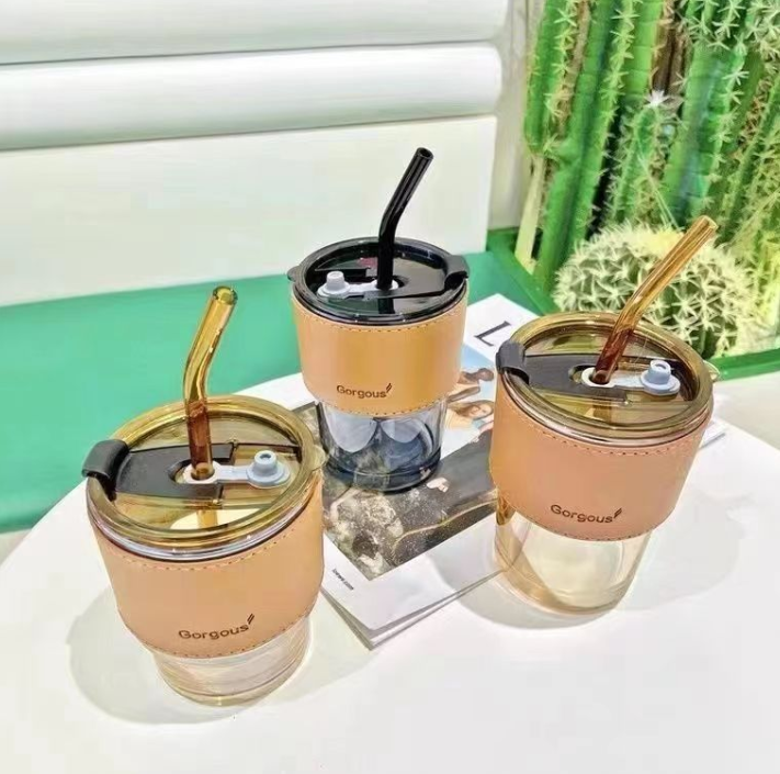 combo 10 Cốc tre cốc thủy tinh ống hút học sinh, cốc đựng đồ uống sữa cốc đựng đồ uống đôi