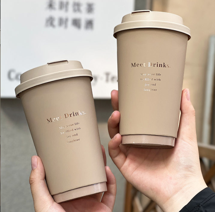  Cốc trà sữa giấy màu Snowland dập vàng dùng một lần, cốc cà phê nóng hai lớp có nắp in logo