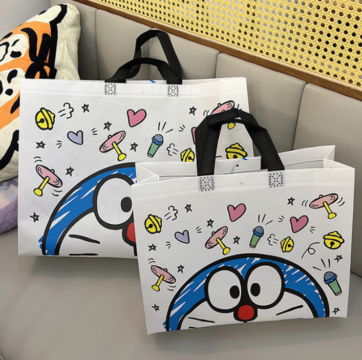 Túi xách mèo doraemon dễ thương ins túi vải không dệt hoạt hình túi quà tặng dung tích lớn túi đựng đồ mua sắm túi thân thiện với môi trường