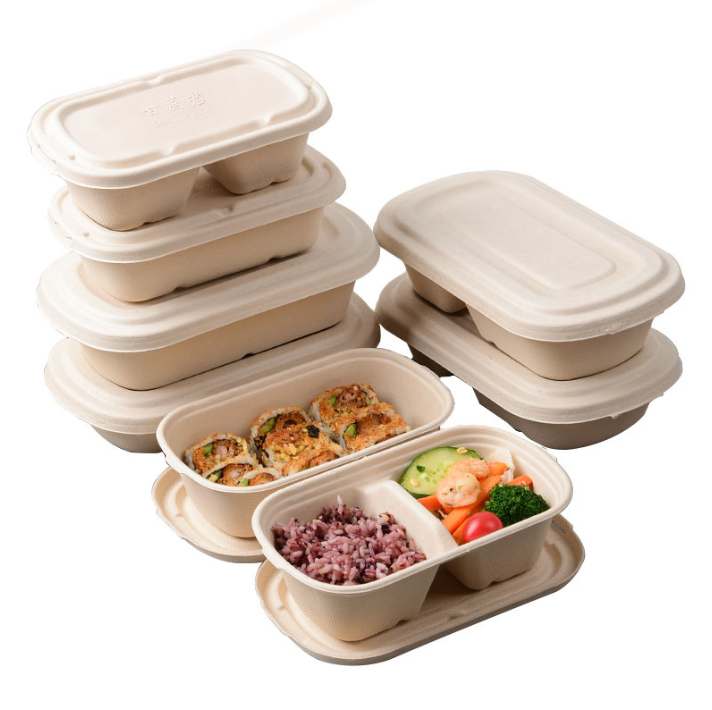 combo 150 Hộp cơm trưa dã ngoại bento hai ngăn làm từ bã mía phân hủy sinh học dùng một lần, đựng salad trái cây mang đi