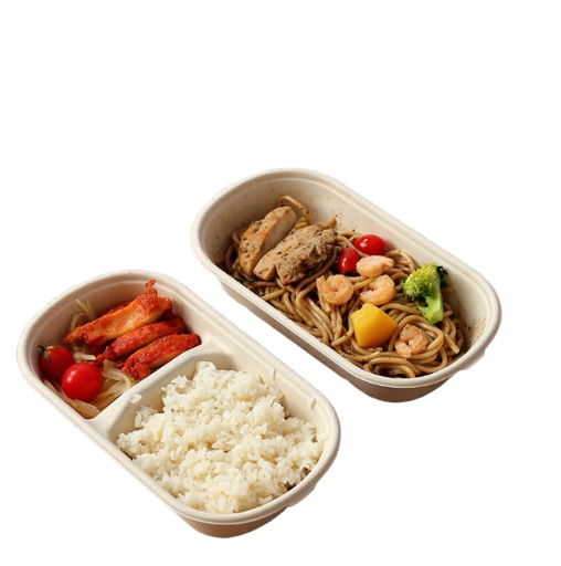 combo 150 Hộp cơm trưa dã ngoại bento hai ngăn làm từ bã mía phân hủy sinh học dùng một lần, đựng salad trái cây mang đi