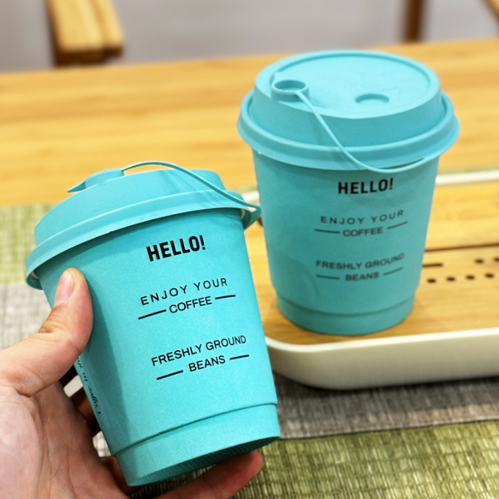 Cốc cà phê xanh bạc hà nổi tiếng trên Internet dùng một lần có nắp thương mại đặc biệt cốc đựng đồ uống nóng trà sữa mang đi giấy đóng gói