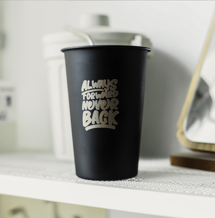 Cốc cà phê Black American Retro dung tích lớn có ống hút có nắp bằng thép không gỉ 304 dùng khi cắm trại ngoài trời