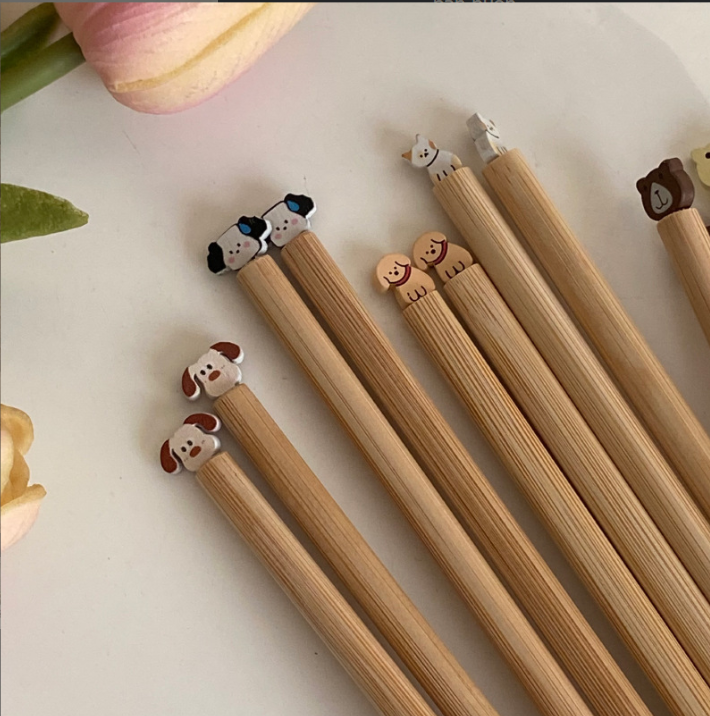 combo 10 Đôi đũa hoạt hình tự làm hình chú chó mèo dễ thương, đôi đũa tre cho cặp đôi, món quà thú vị