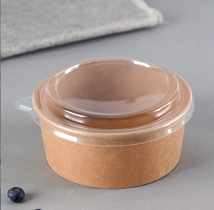 Hộp đựng cơm trưa tròn bằng giấy kraft, hộp đựng salad dùng một lần, hộp đựng cơm trưa trái cây có nắp, nhà sản xuất bán buôn