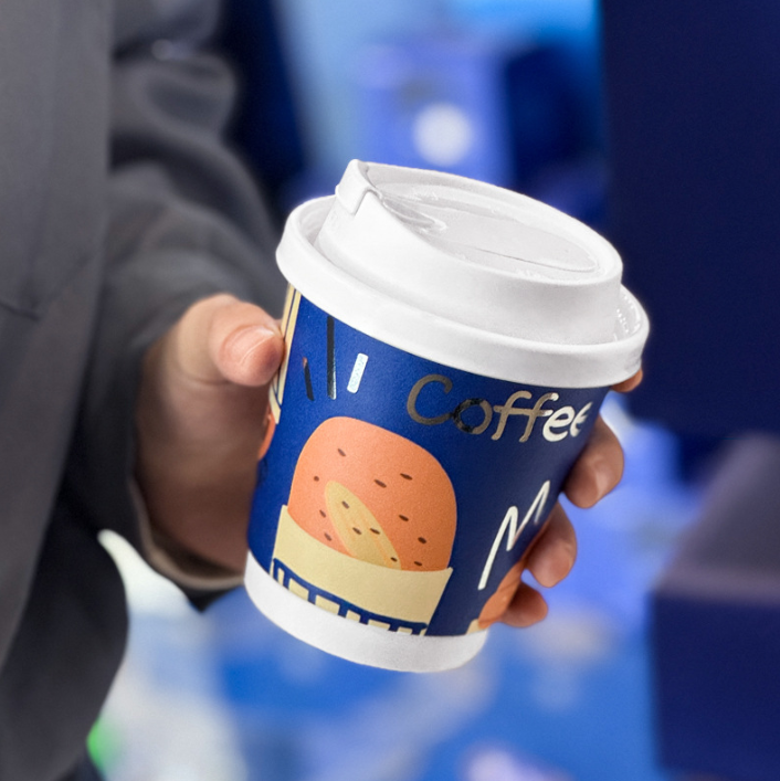 Cửa hàng bán bánh mì cốc cà phê dùng một lần có nắp thương mại dày chống bỏng bao bì đồ uống nóng cốc giấy có logo tùy chỉnh