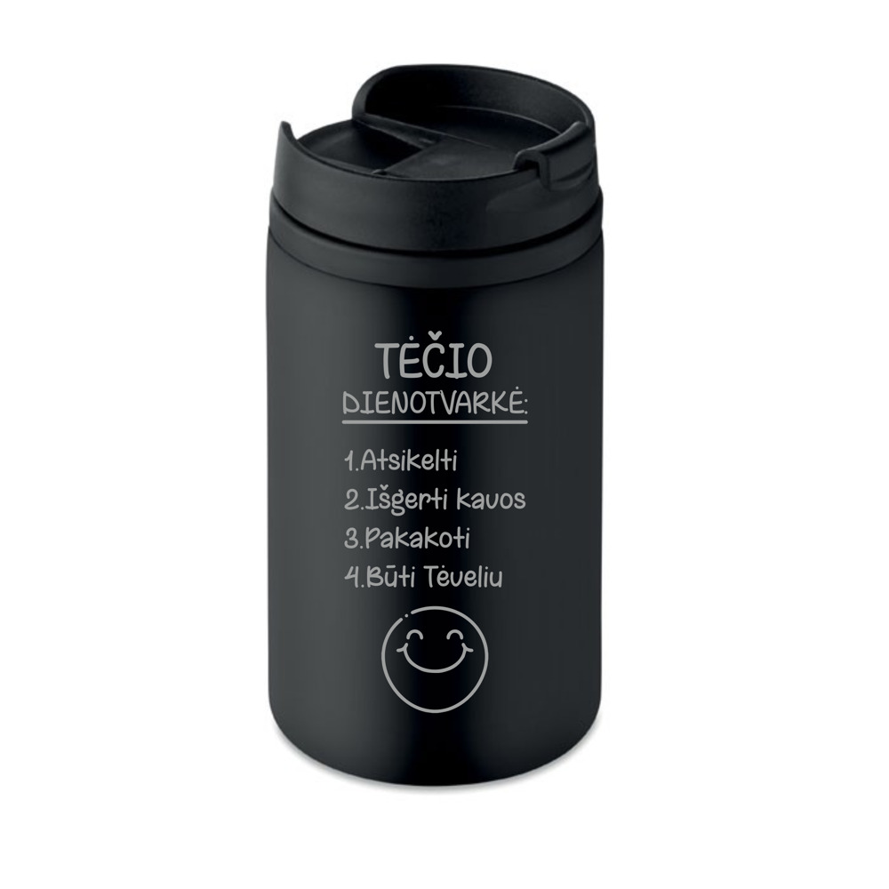 Juodas Termo puodelis „Tėčio dienotvarkė“