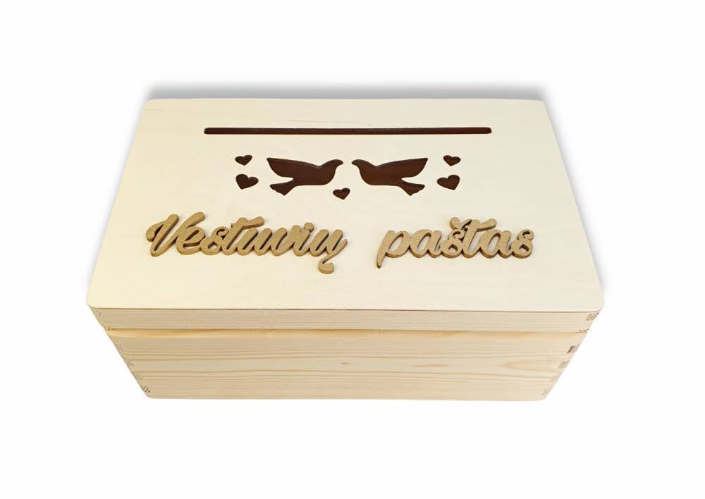 Medinė dėžė Vestuvėms, vokelių dėžė „Vestuvių paštas“