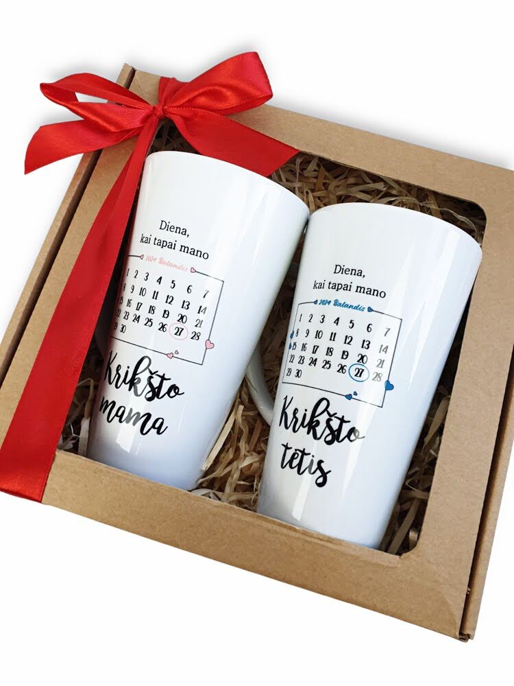Latte puodeliai „Krikšto mama ir Krikšto tėtis“ (Su jūsų pasinkta data ir vardais)