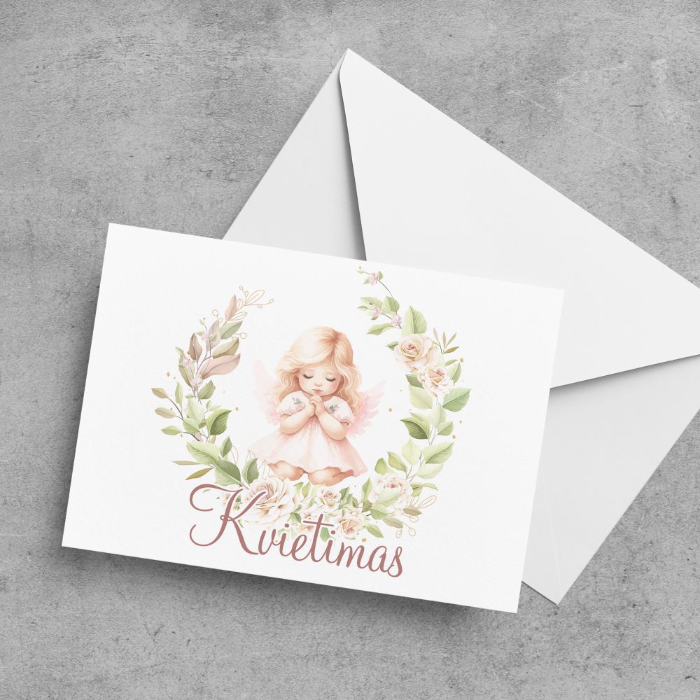 Krikštynų kvietimas Rožinis angeliukas