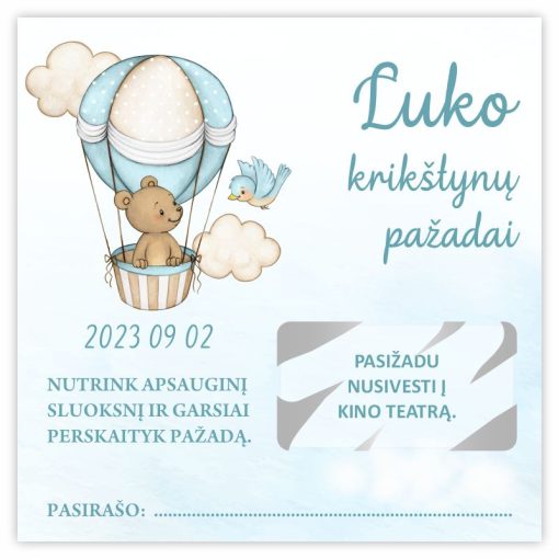 Nutrinamos pažadų kortelės Oro balionėlis 
