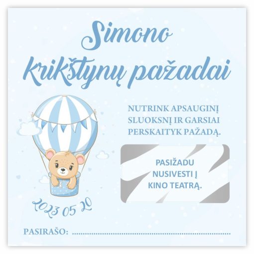 Nutrinamos pažadų kortelės Mėlynas oro balionėlis 