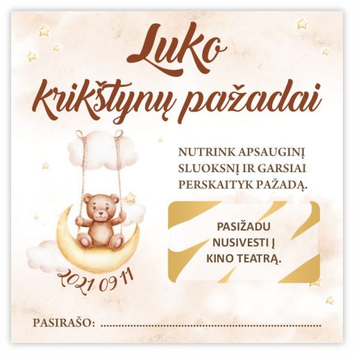 Nutrinamos pažadų kortelės Rudas meškutis 