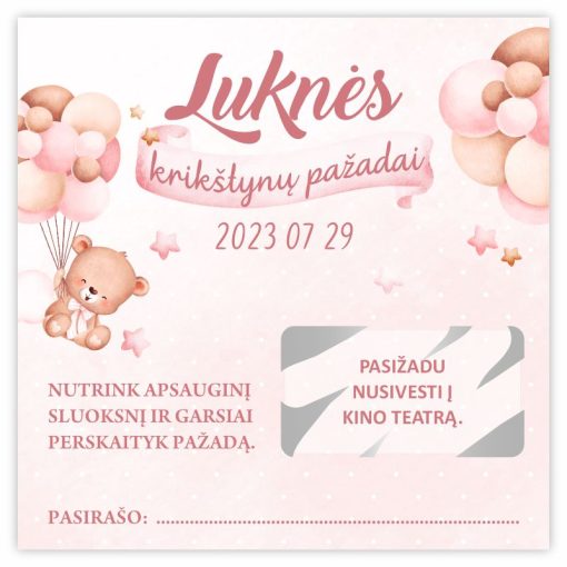 Nutrinamos pažadų kortelės Rožinis meškutis 