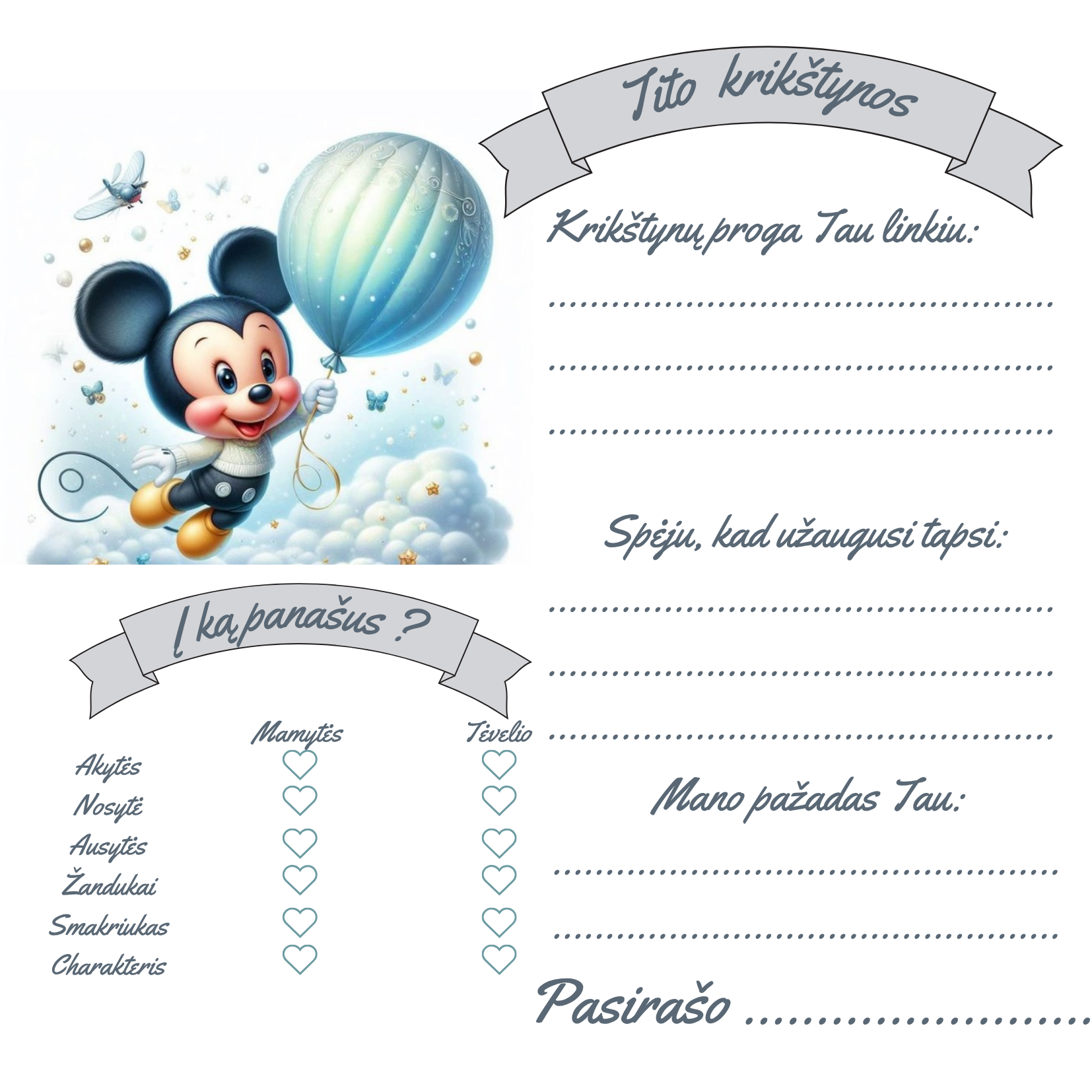 Krikštynų kortelės Mickey mouse