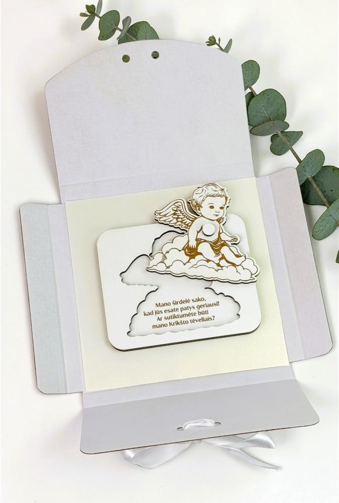 Kvietimas-angeliukas Krikšto tėveliams „Mano širdelė sako...“