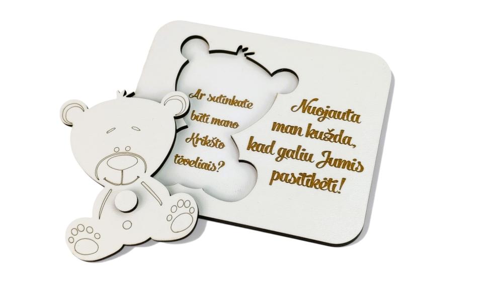 Kvietimas-meškiukas Krikšto tėveliams „Nuojauta man kužda...“