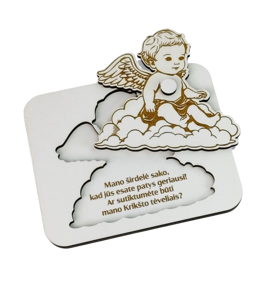 Kvietimas-angeliukas Krikšto tėveliams „Mano širdelė sako...“