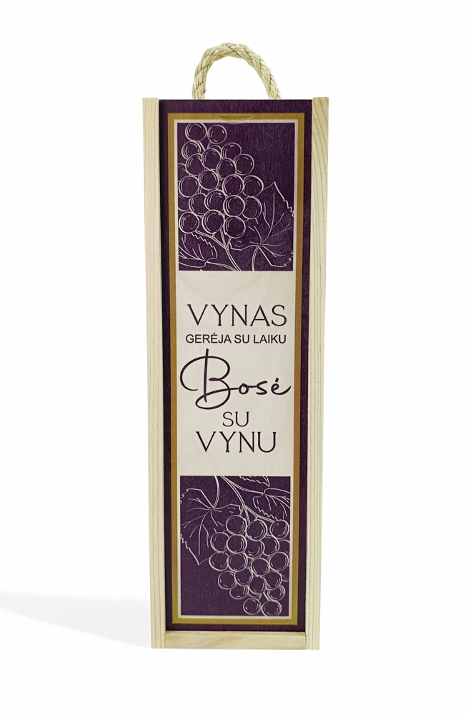 Vyno dėžė su spauda Bosei „Vynas gerėja su laiku“