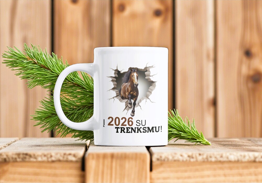 Standartinis puodelis su arkliu „Į 2026 su trenksmu“