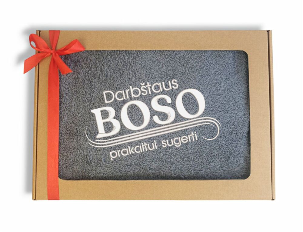 Siuvinėtas rankšluostis „Darbštaus Boso prakaitui sugerti“