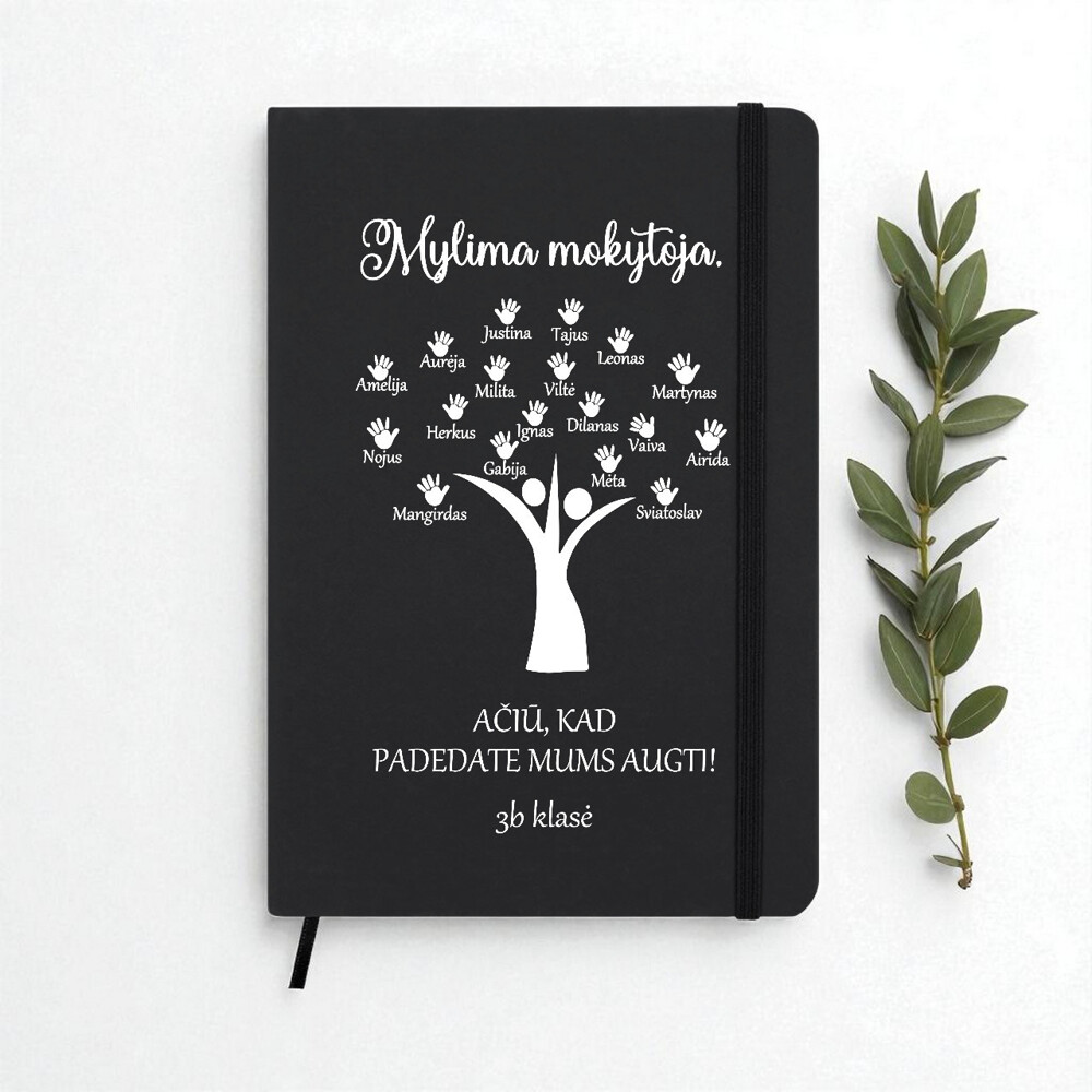 Juoda užrašų knygutė „Mylimai Mokytojai“ (Su vaikučių vardais)