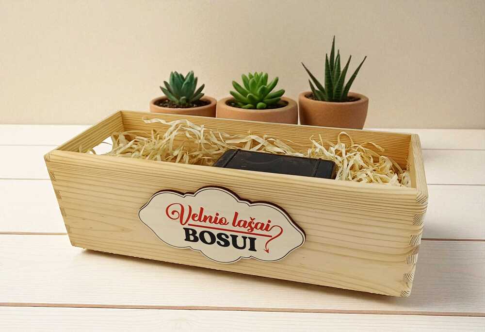 Dėžė buteliui su rankenomis „Velnio lašai Bosui“